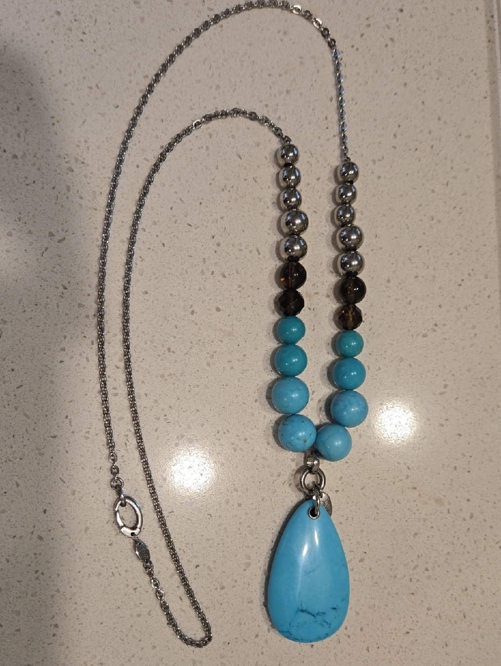 Fossil Turquoise Teardrop Pendant Necklace - Blue Beaded Women's Jewelry